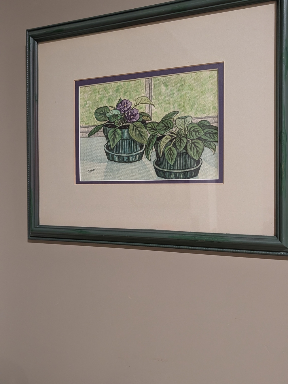Vintage Watercolor Painting of Violets In Pots